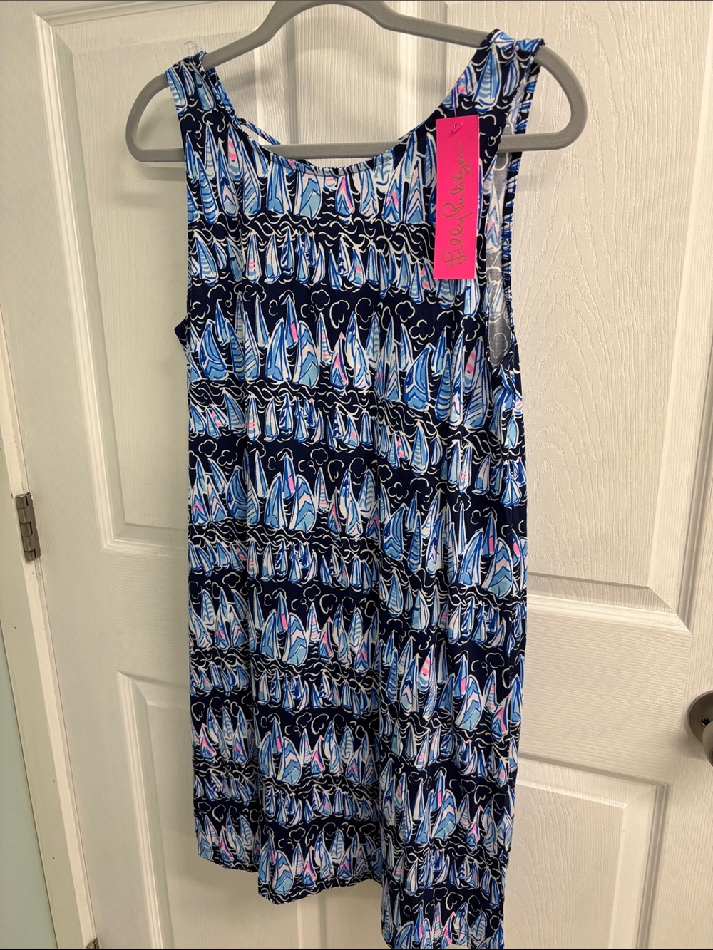 Lilly Pulitzer Navy, Light Blue & Pink Sailboat Print Sleeveless Dress